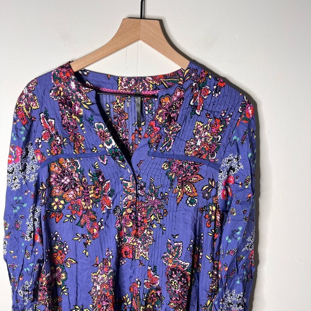 Anthropologie Diana Pintucked Blue Floral Tunic Dress size Small - Picture 3 of 7